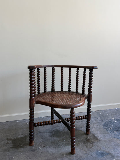 Dutch bobbin oak & cane corner chair