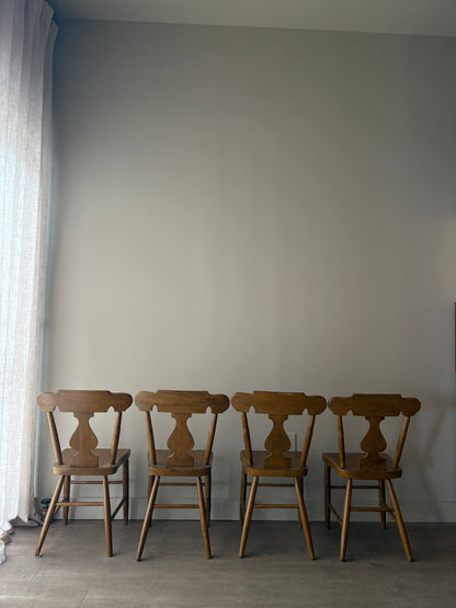 Pennsylvania Sheraton ochre painted plant seat chairs. Sold in pairs.