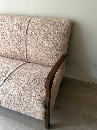Danish oak & boucle sofa