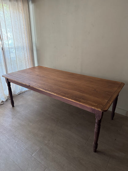 Red painted pine farm table with scrubbed top