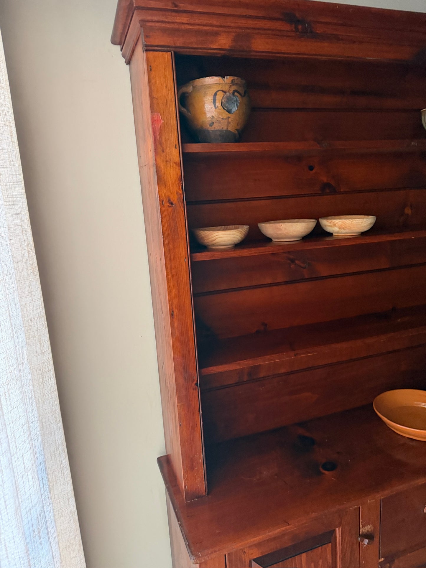 Pine two piece stepback hutch
