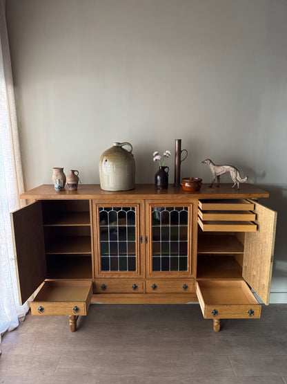 Danish oak sideboard with stained glass doors