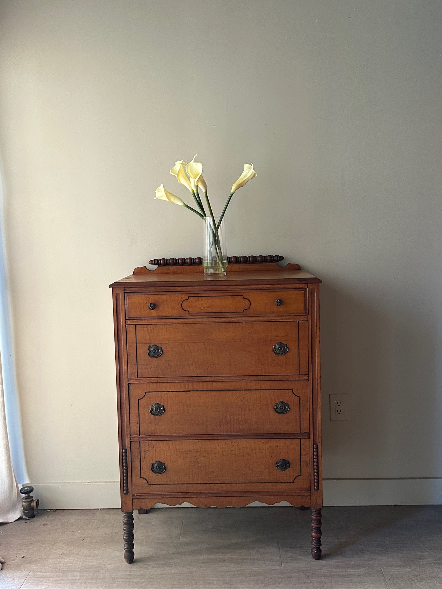 Maple spindle leg tallboy