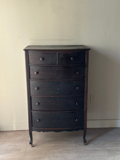Dark walnut bow front dresser