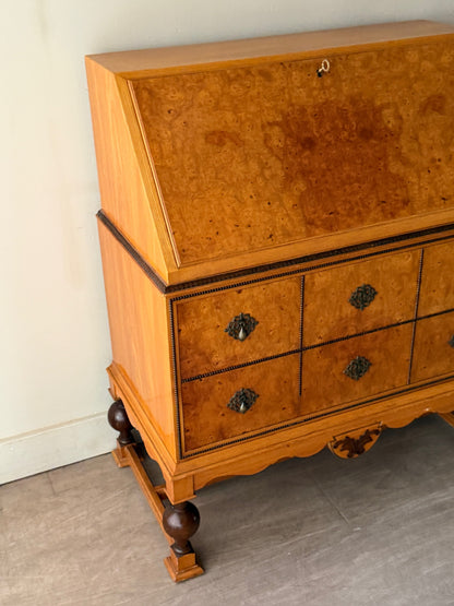 Swedish burl walnut secretary dresser