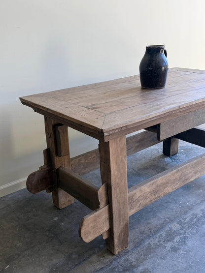 French oak dining table with extensions