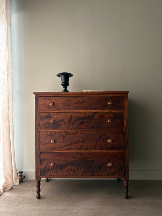 Pennsylvania Sheraton tiger maple tallboy dresser