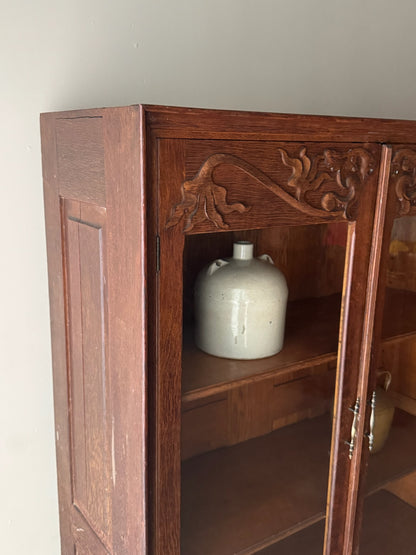 Golden oak display cabinet