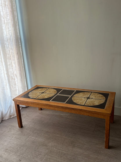 Teak and tile inlay coffee table