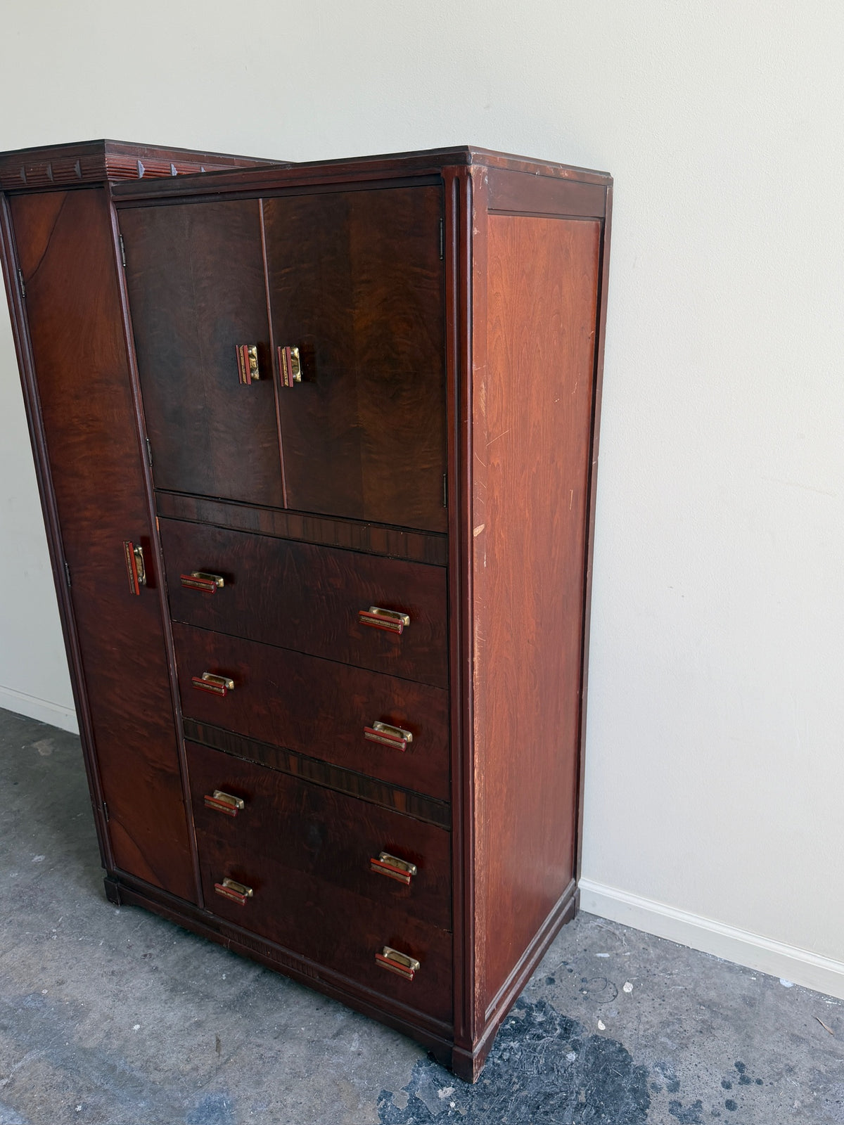 Deco walnut side by side dresser