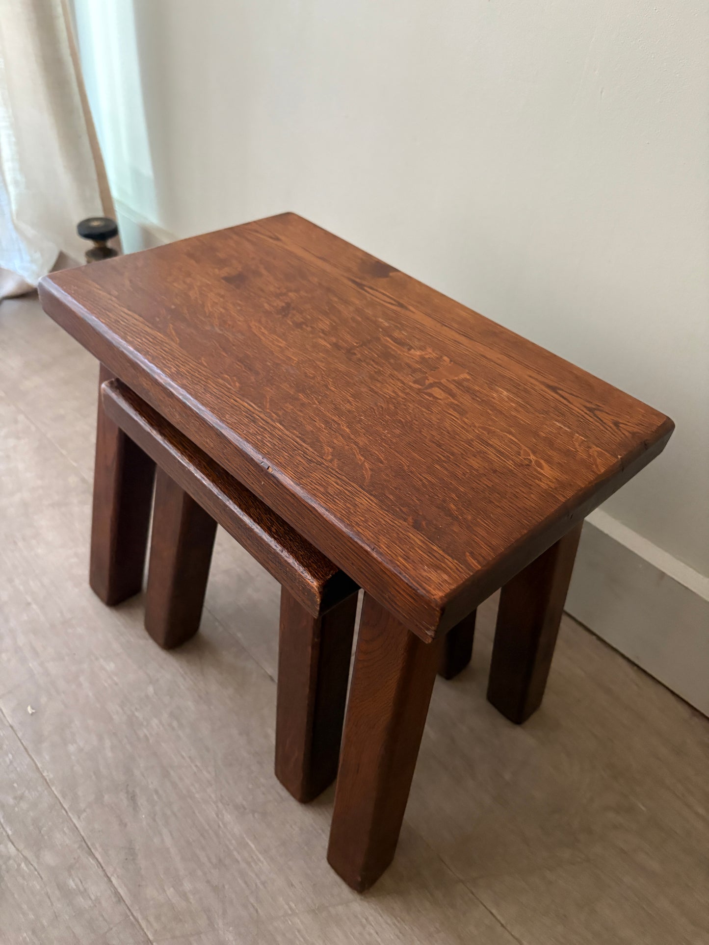 Belgian Brutalist oak nesting tables