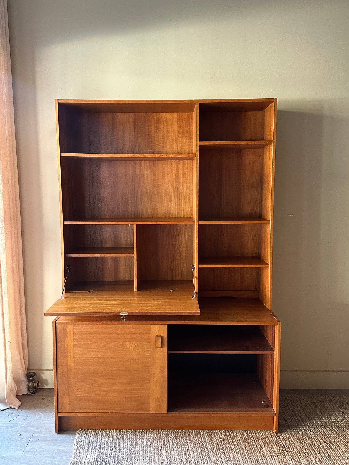 Two piece teak hutch