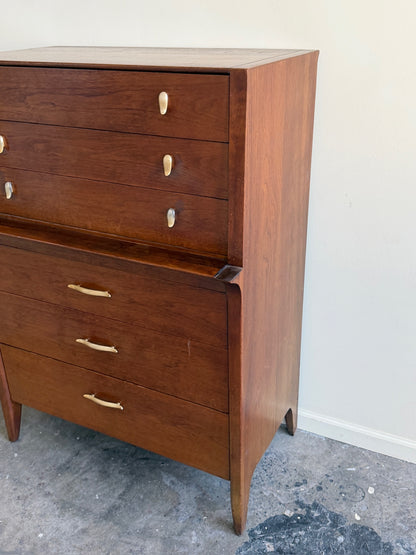 Drexel walnut tallboy dresser