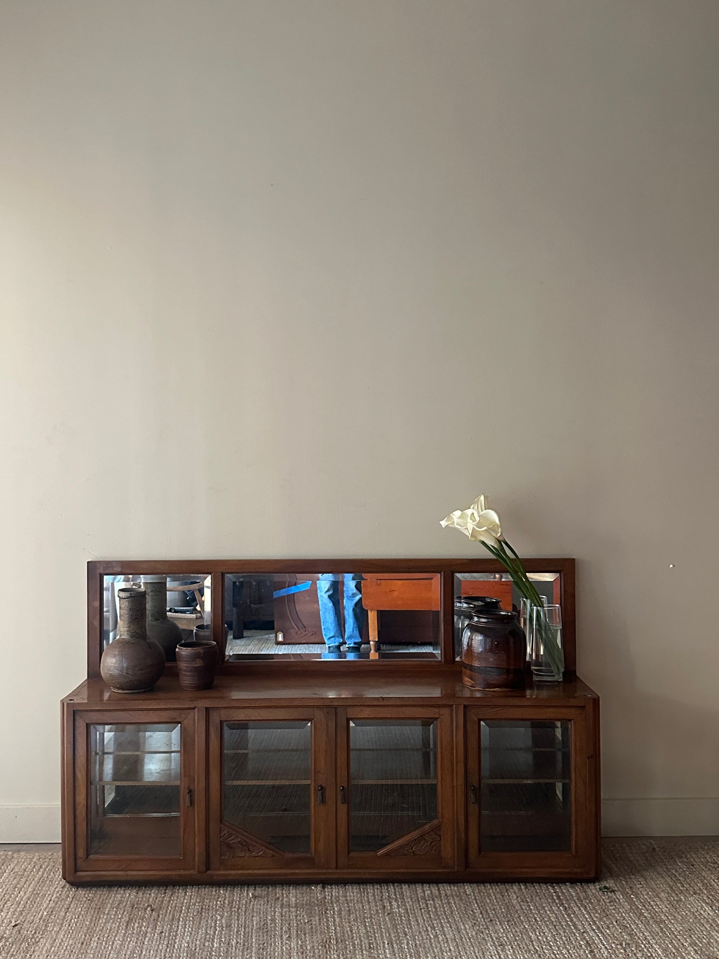 Walnut mirrored floor console