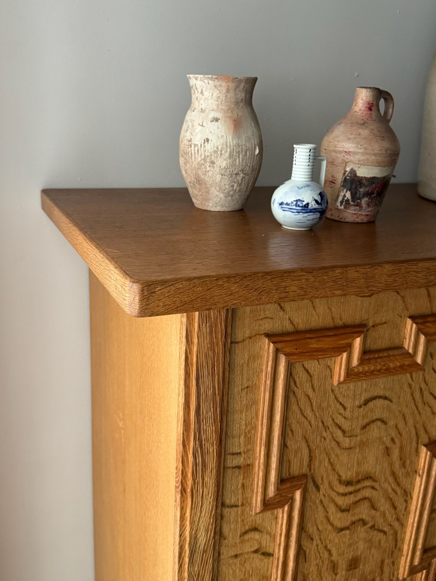 Danish oak sideboard with stained glass doors