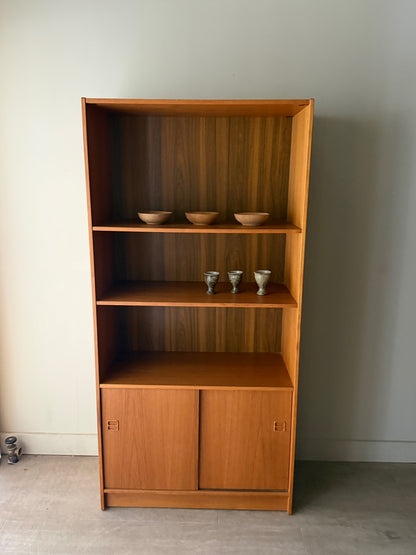 Danish teak bookcase with sliding doors