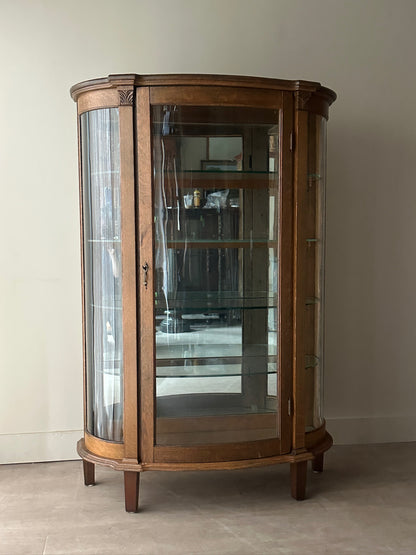 Golden Oak Mirrored Display Cabinet