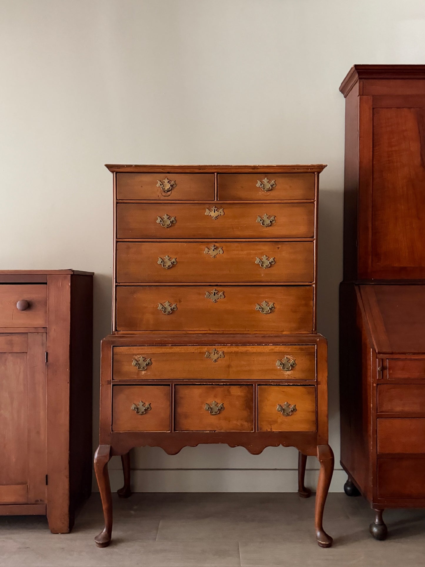Queen Anne pine highboy dresser