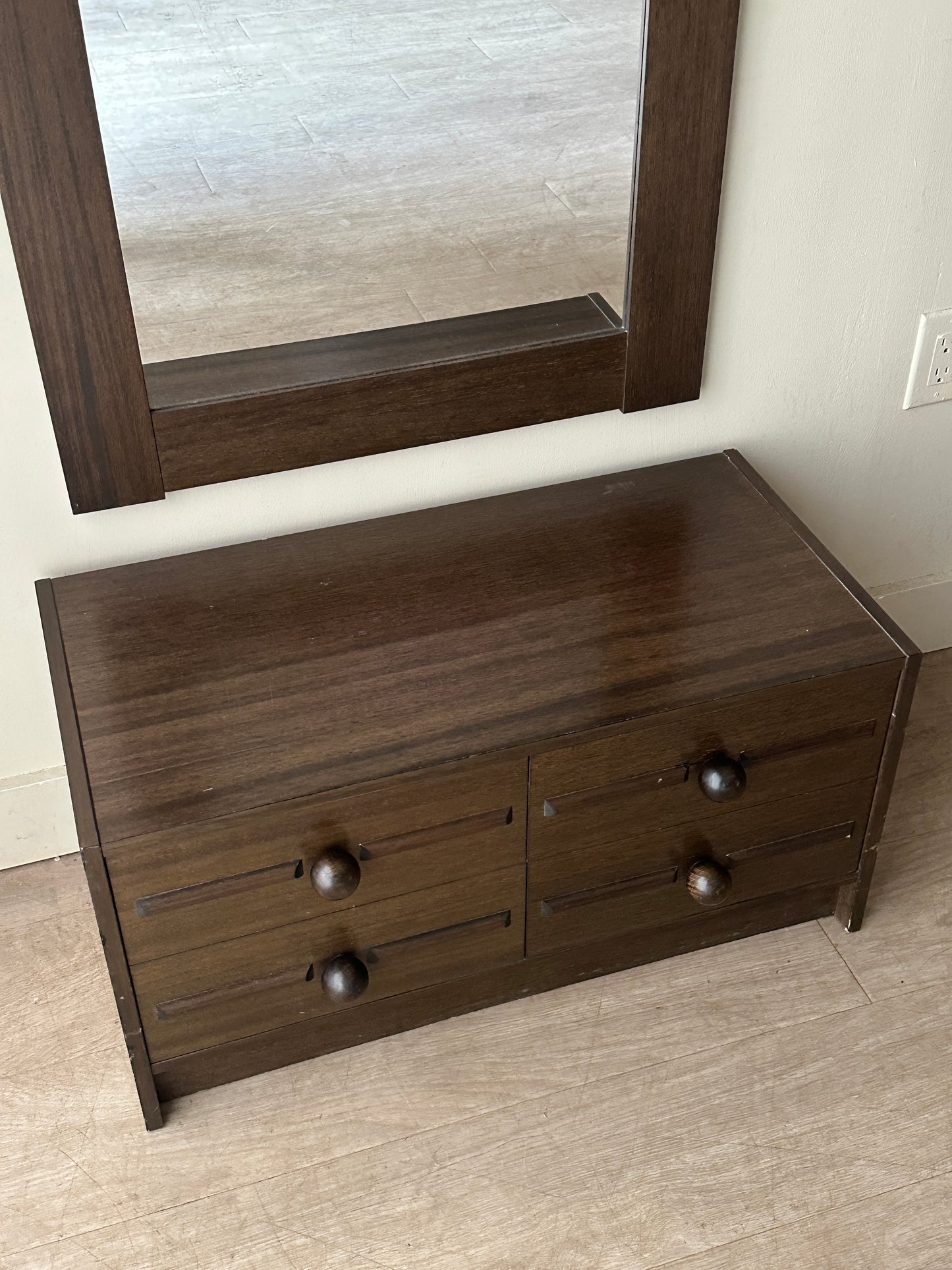 Walnut entryway console and mirror