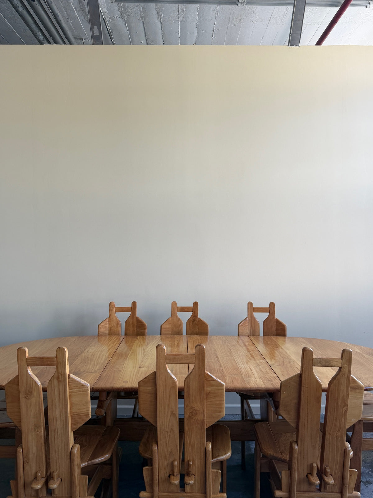 Brutalist Dutch elmwood dining chairs. Sold in pairs.