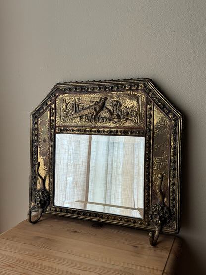 Victorian brass wall mirror & coat rack