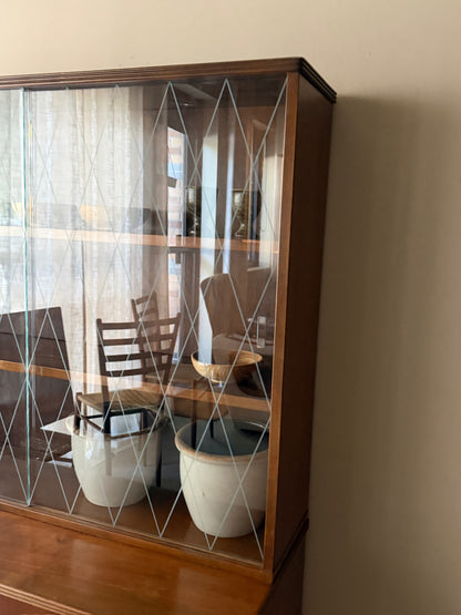 Scandinavian walnut two piece hutch