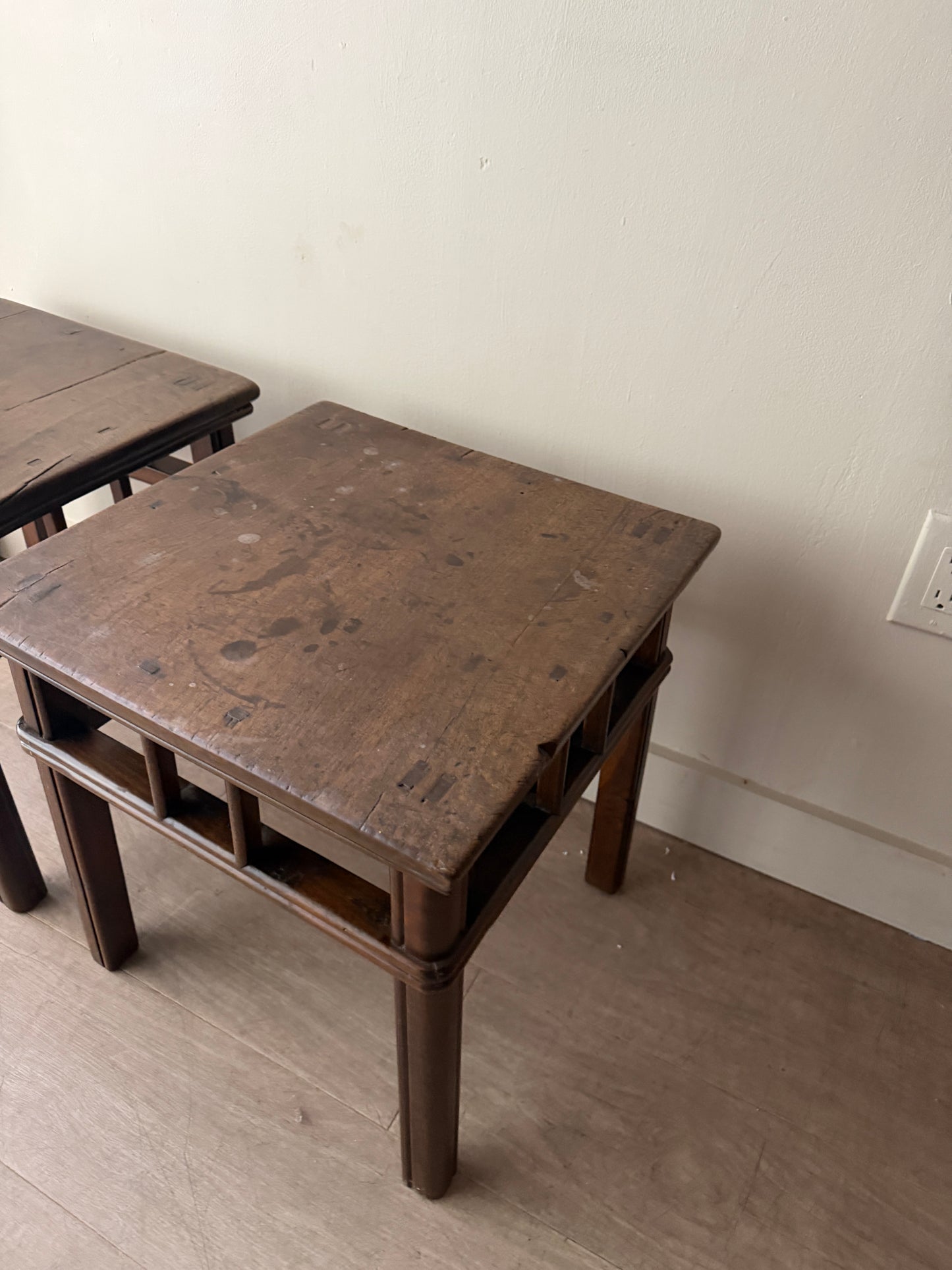 Pair of pine side tables. Sold as pair.
