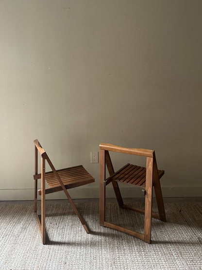 Pine folding chairs. Sold as pair.