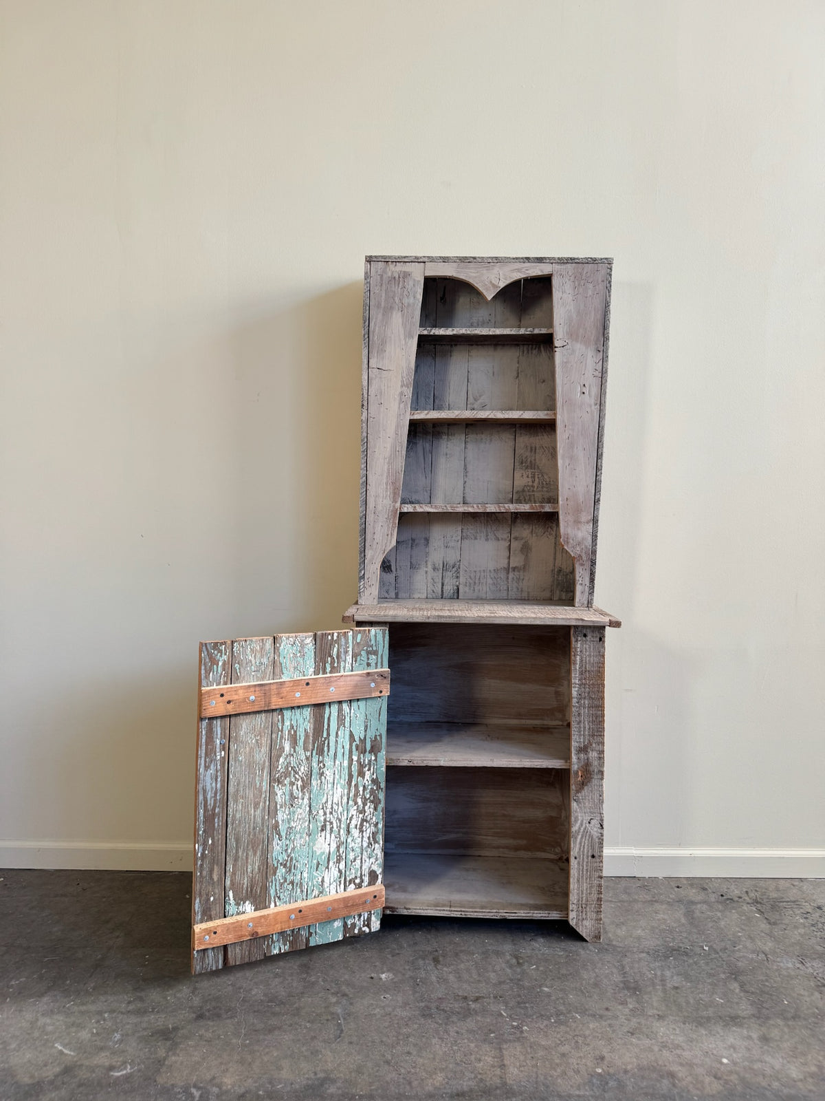 White painted pine stepback cupboard
