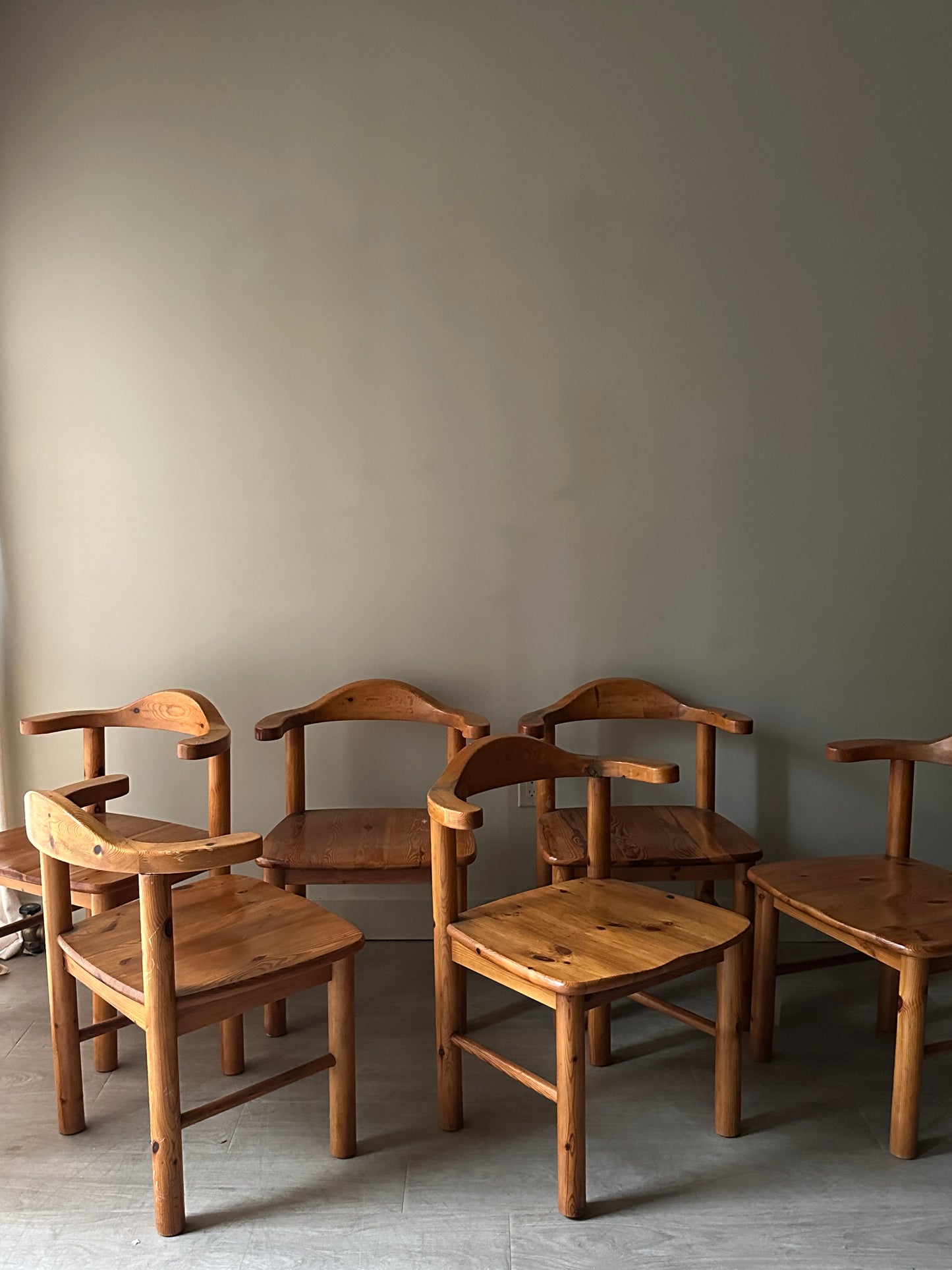 6 Rainer Daumiller pine chairs. (Sets of 2)