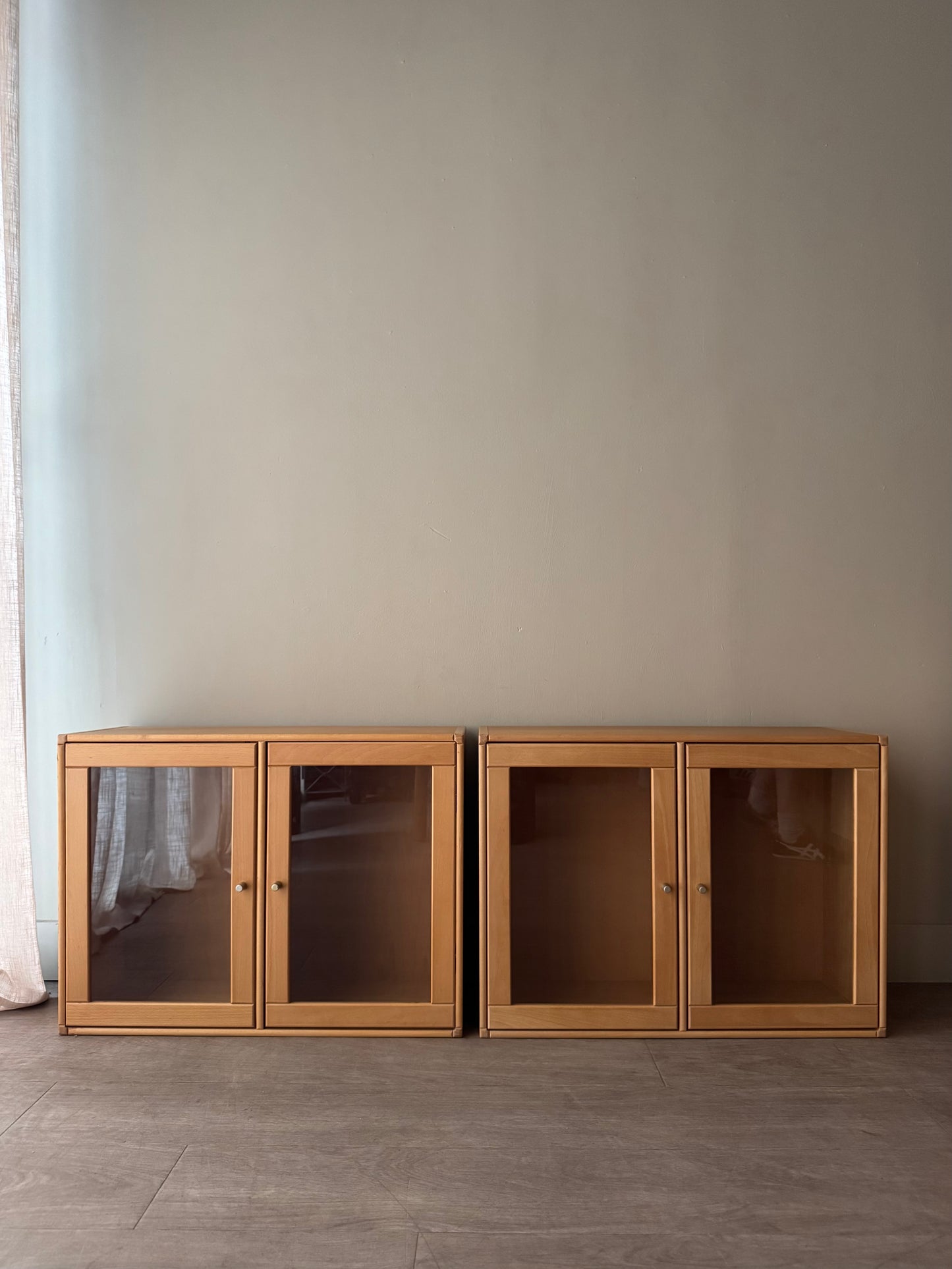 Caso “Rimme” Danish beech modular system - two double glass door units. Sold individually.