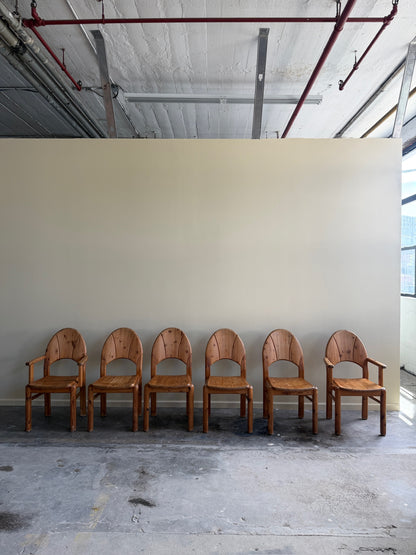 Danish pine dining chairs. Sold in pairs.