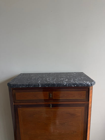 Walnut & mahogany marble top secretary cabinet