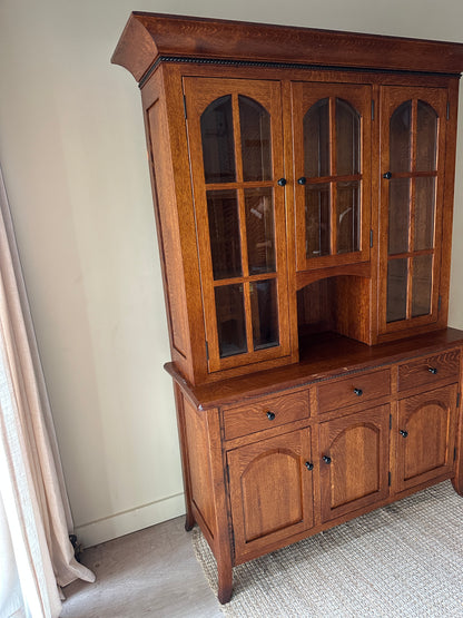 Two piece Mission oak hutch