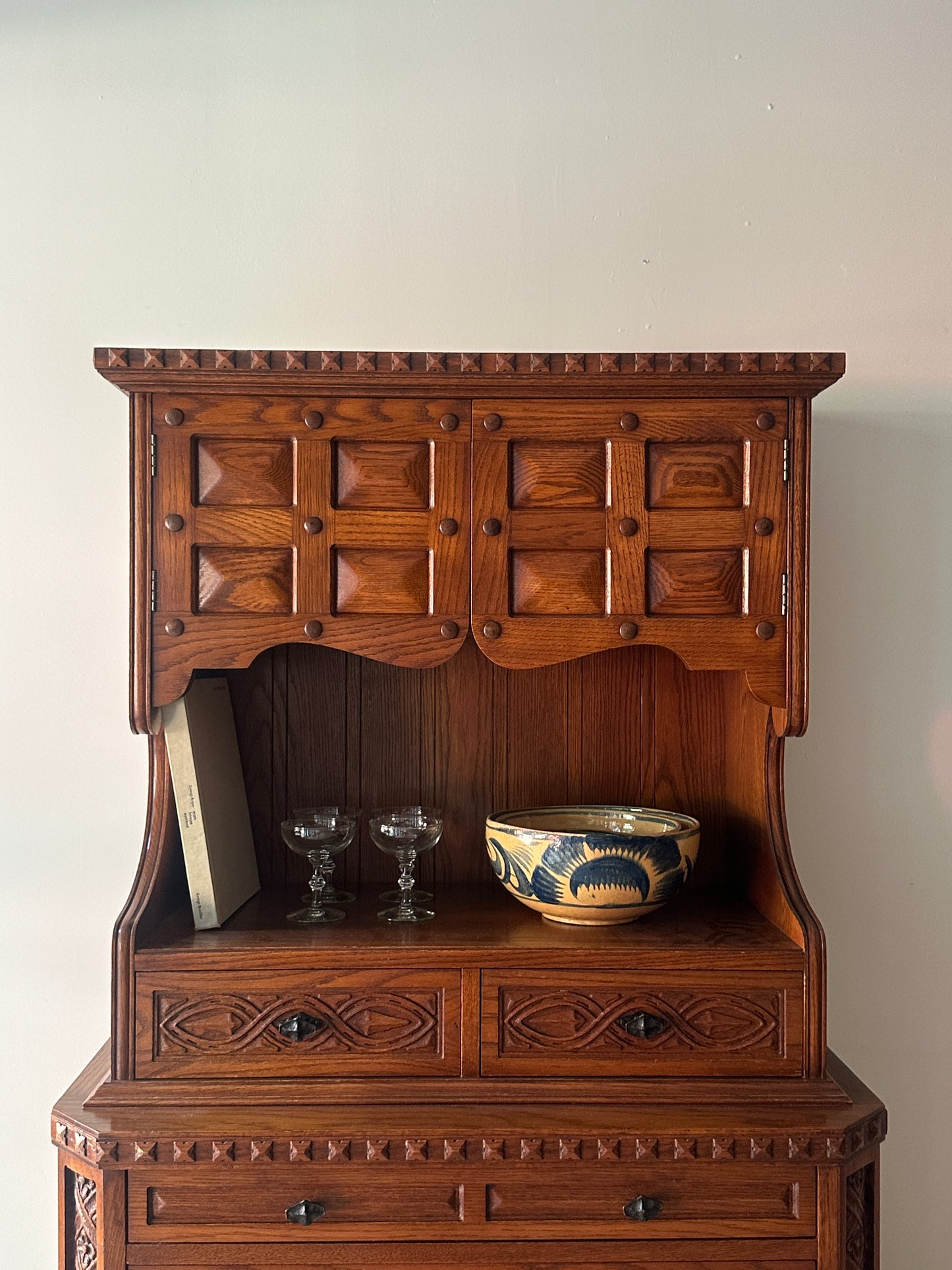 Carved oak hutch