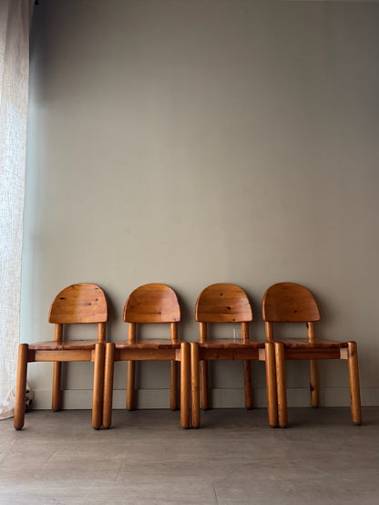 Rainer Daumiller pine dining chairs with satin finish. Sold as a set of 4.