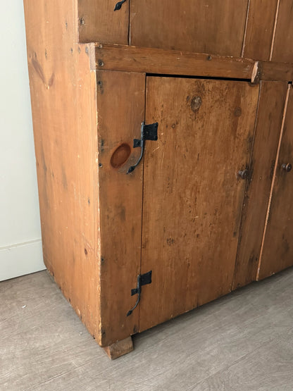 Pine one piece stepback cupboard