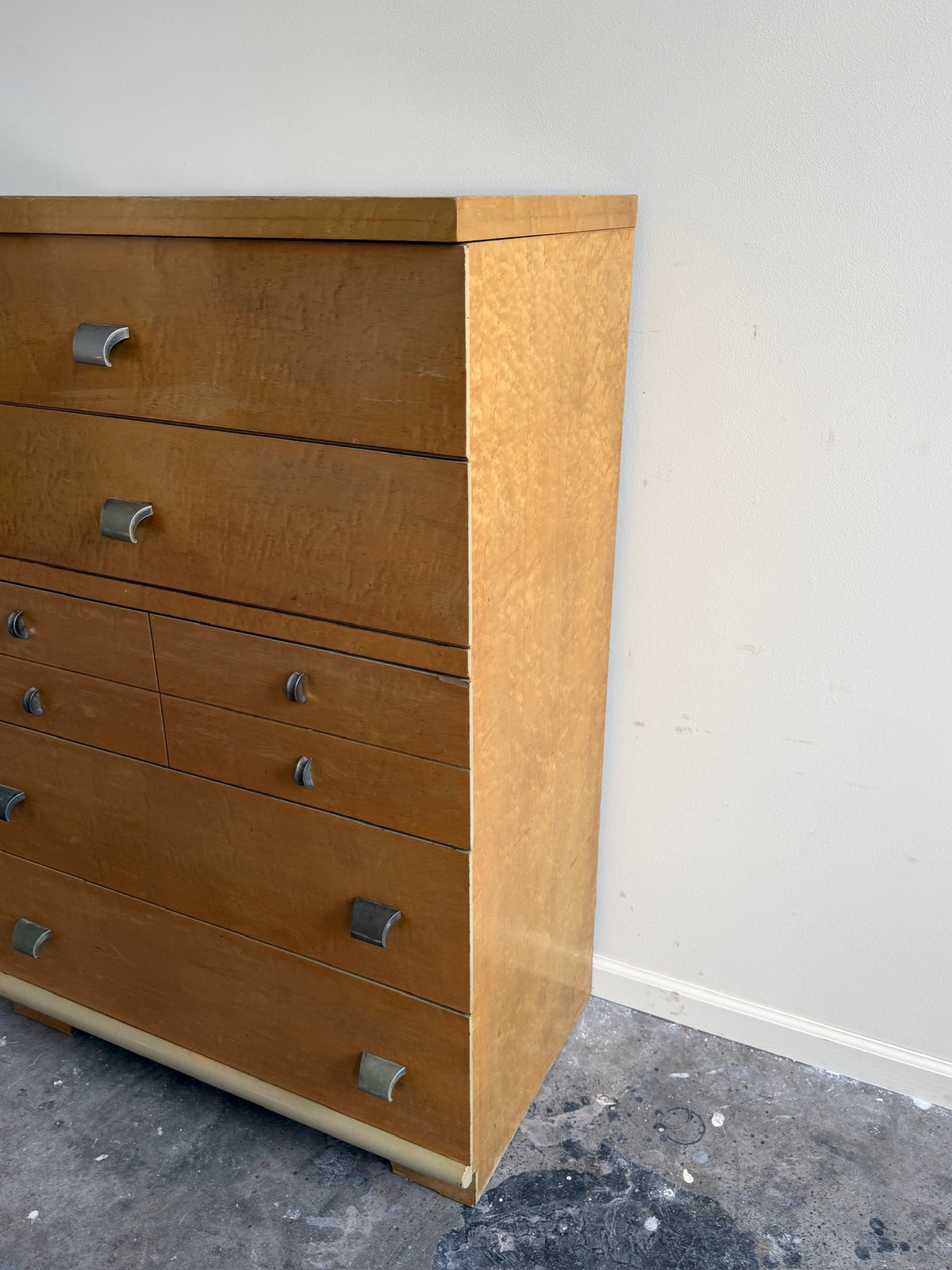United birdseye maple tallboy dresser