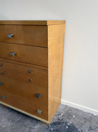 United birdseye maple tallboy dresser