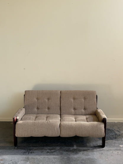Danish mahogany sofa with striped wool upholstery