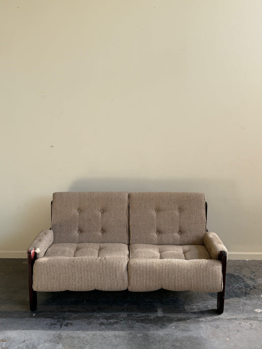 Danish mahogany sofa with striped wool upholstery