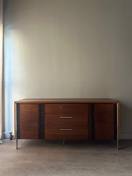 Lane walnut credenza with chrome hardware
