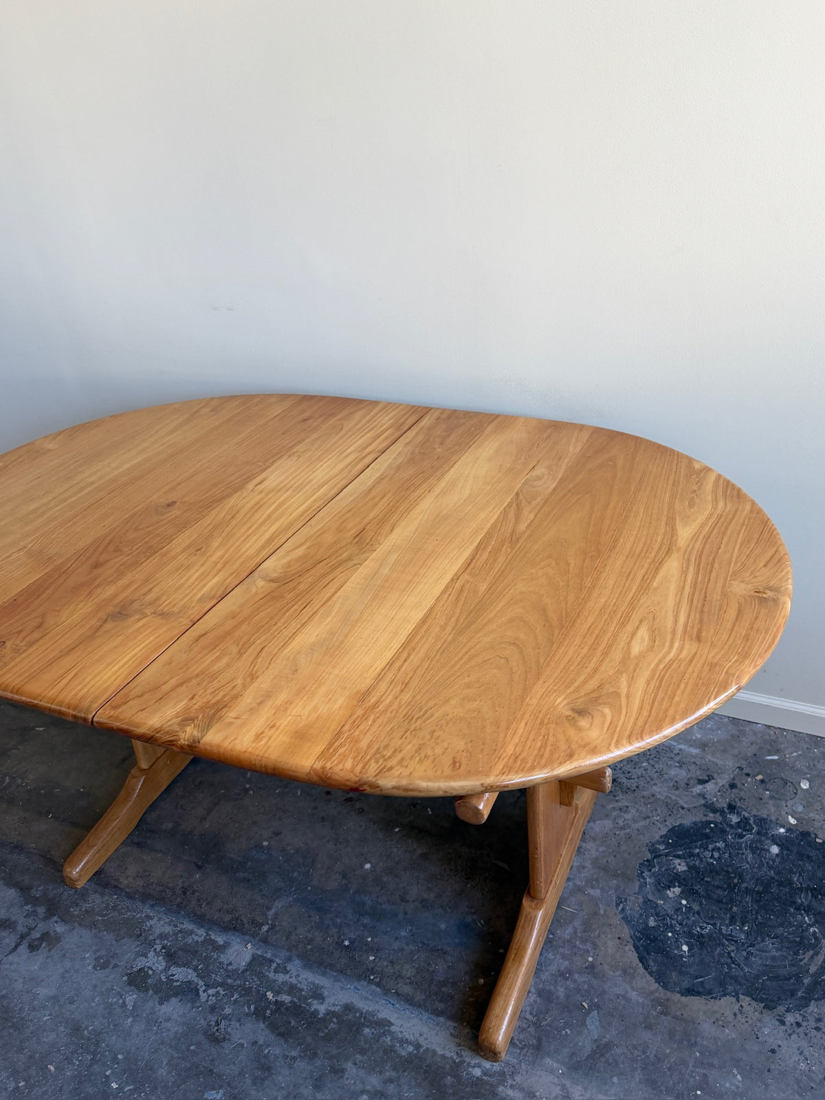 Brutalist Dutch elmwood dining table with extension