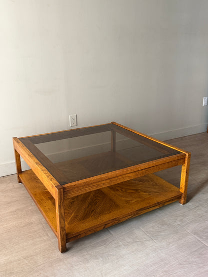 Oak and smoked glass coffee table