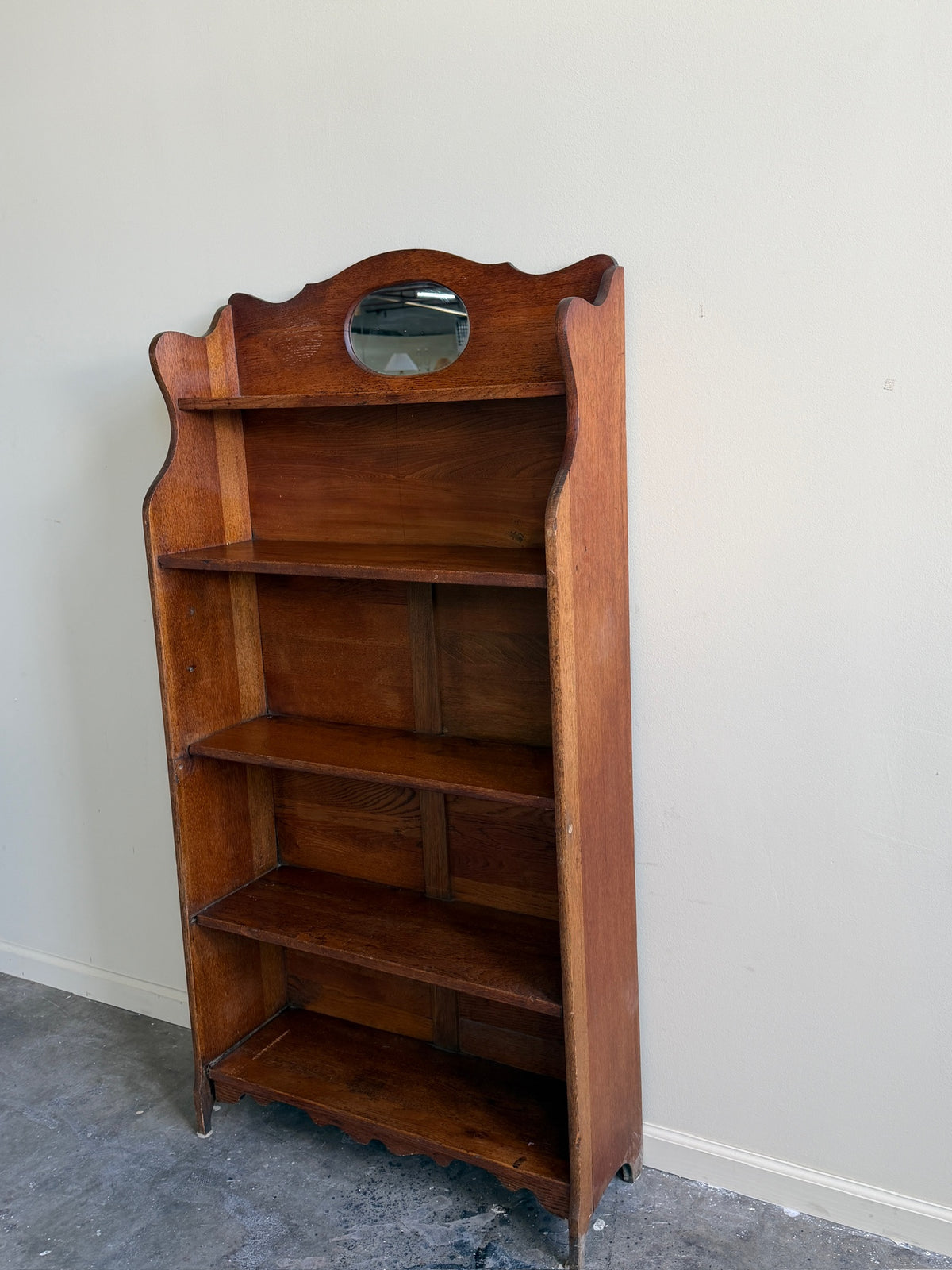 Oak bookcase with mirror