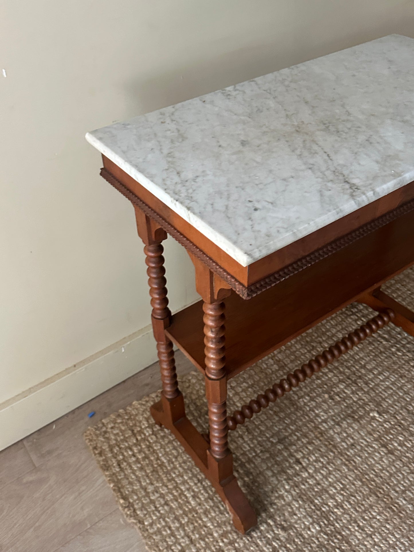 Marble top bobbin leg side table