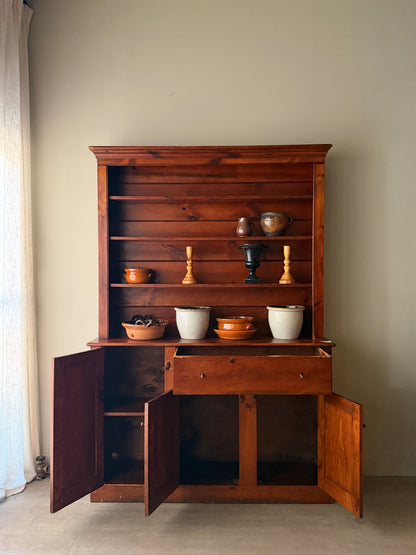 Pine two piece stepback hutch
