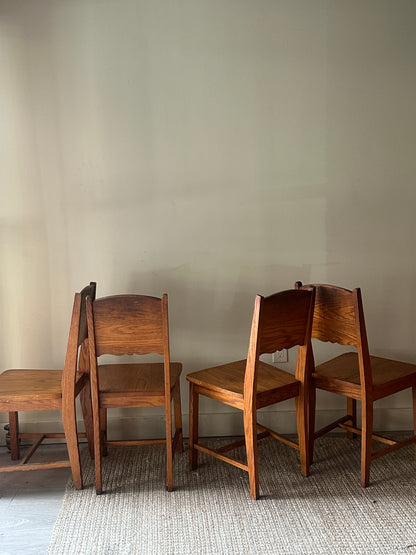 Pine dining chairs. Sold in pairs.