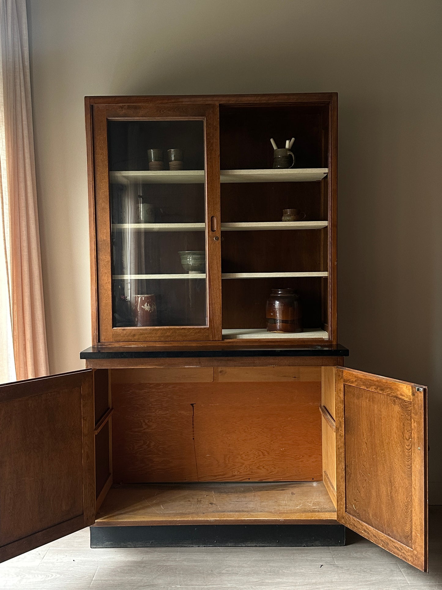 Glass sliding door hutch