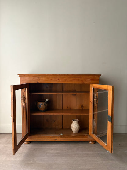 English waxed pine display cabinet